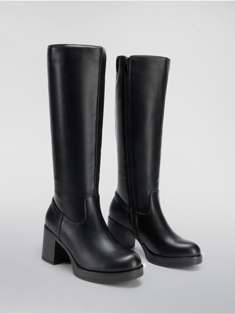 Classic Tall Block Heel Boots - Black